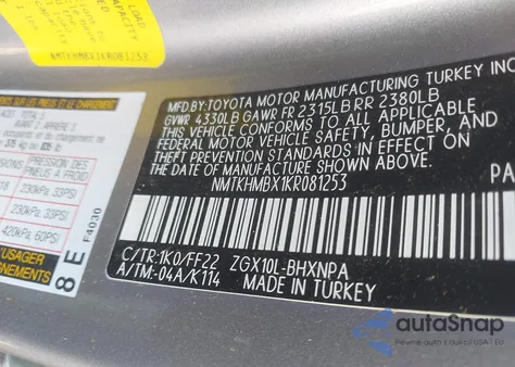 2019 Toyota C-Hr Xle from USA, damaged, VIN NMTKHMBX1KR081253
